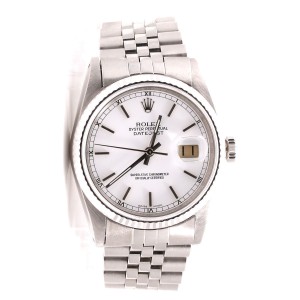 Rolex Datejust Stainless Steel Jubilee Band White Stick Marker Dial 36mm Mens Watch
