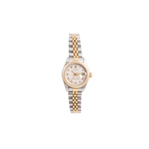 Rolex Datejust Yellow Gold And Stainless Steel with Ivory Pyramid Roman Dial 26mm Womens Watch