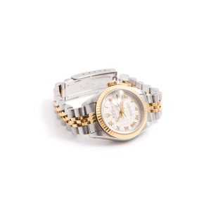 Rolex Datejust Yellow Gold And Stainless Steel with Ivory Pyramid Roman Dial 26mm Womens Watch
