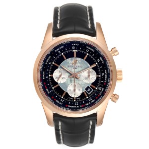 Breitling Transocean Chronograph Unitime Rose Gold Watch RB0510 Box Papers