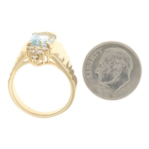 Yellow Gold Blue Topaz & Diamond Ring - 14k Emerald Cut 3.00ctw