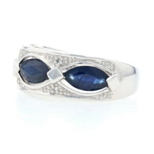 White Gold Sapphire & Diamond Three-Stone Band - 14k Marquise Cut 2.02ctw Ring