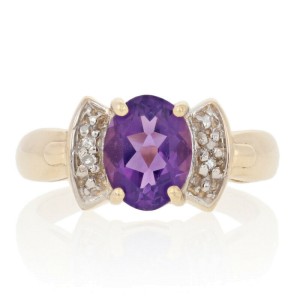 Yellow Gold Amethyst & Diamond Ring-10k Oval Cut 1.37ctw Solitaire with Accents