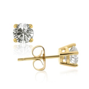 14K Yellow Gold Diamond Solitaire Stud Earrings 