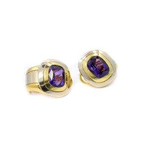 Snapback Clips 18K Two-Tone Gold With Japanese Purple Amethyst 