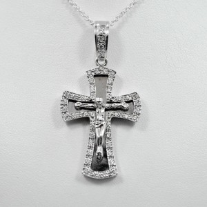Diamond Cross Crucifix 1.15Ct 14k White Gold 11.7 grams length 1.95"