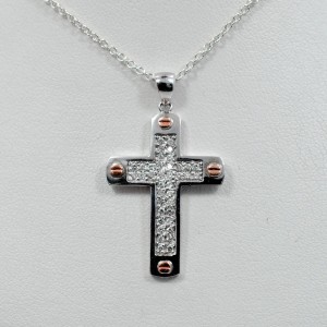 Diamond Cross 0.50CT Pave Setting 14K White Gold with Rose Gold Accents 