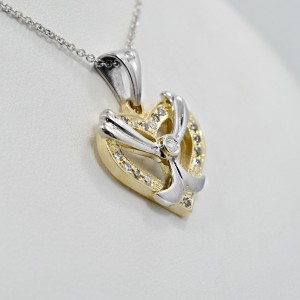 Diamond Heart Pendant White and Yellow 14K Gold 0.60Ct