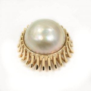  Pearl Pendant In 14K Yellow Gold Cultured Mabe 15mm 7.7 Grams