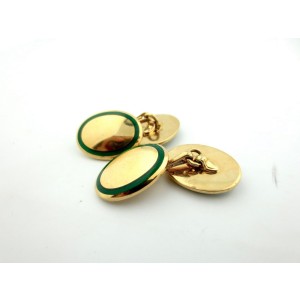 Tiffany & Co. 18K Yellow Gold & Green Enamel Cufflinks