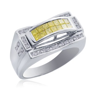 14K White Gold 1.25 Ct Princess Cut Yellow and White Diamond Ring Size 10