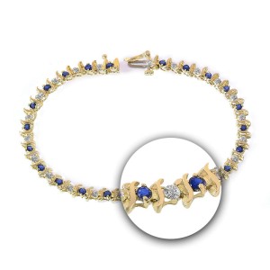 14K Yellow Gold and 0.15ct Diamond and 0.50ct Sapphire Tennis Bracelet
