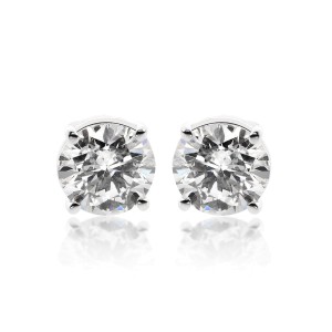 14K White Gold 2.03ct. Round Brilliant Cut Stud Earrings 