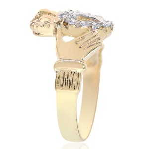 14K Yellow Gold 0.15 Ct Diamonds Irish Claddagh Ring Size 8