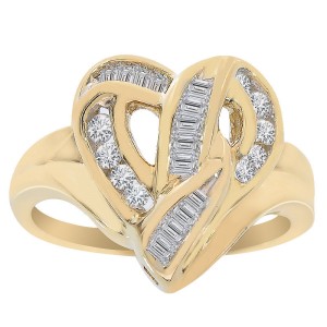14K Yellow Gold 0.35ct Diamond Heart Cluster Ring Size 5.75