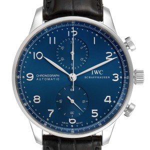 IWC Portuguese Chronograph Blue Dial Steel Mens Watch IW371491 Box Card
