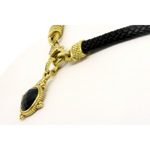 Judith Ripka 18k Diamond Onyx Pendant Enhancer Necklace Black Cord 16" Choker 