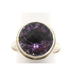 Effy BH Large Round Amethyst Ring 18k Yellow Gold Sterling Silver size 7.25