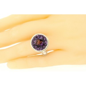Effy BH Large Round Amethyst Ring 18k Yellow Gold Sterling Silver size 7.25