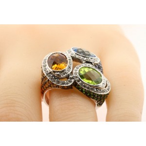Levian Multi Color Citrine Peridot Topaz Sapphire Tsavorite Diamond Ring 14k 7