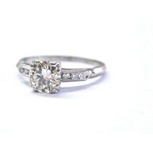 Vintage Platinum Round Cut Diamond Solitaire W Accent Engagement Ring .72CT