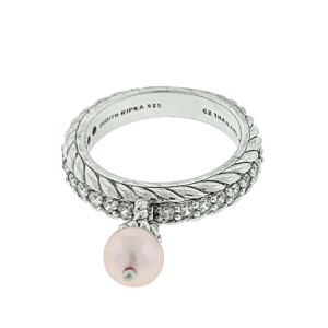Judith Ripka Sterling Silver Ring With Small Dangling Pearl 