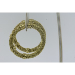 18k Yellow Gold Wheat Mesh Chain Hoop Earrings Heavy 17.9g Flexible 3 Station 