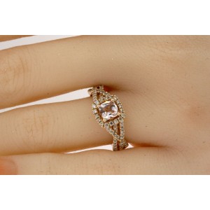 Levian Morganite Diamond Ring Cushion Halo Band 14k Strawberry Rose Gold 7 $1349