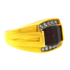 18k Yellow Gold Birks Garnet & Diamonds Men's Ring