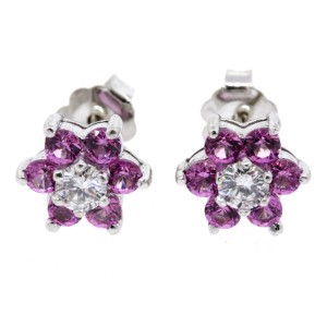 BH Effy Earrings Stud Pink Sapphire Diamond 14k White Gold Flower