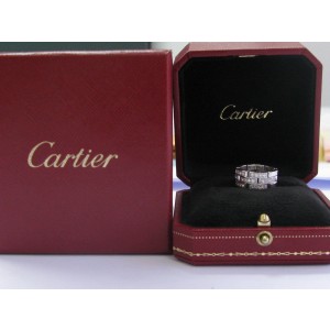 Cartier 18Kt Maillon Panthere Half Diamond White Gold 3-Row Band Ring .75Ct