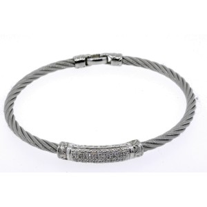 Charriol Bracelet 18k White Gold Stainless Steel Diamond Station Cable Bangle