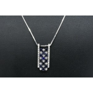 Effy BH Sapphire Diamond Pendant Necklace Rectangle 14k White Gold
