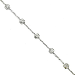 18k White Gold Pave Flower Thin Diamond Bracelet Aprox. 1.98CTW