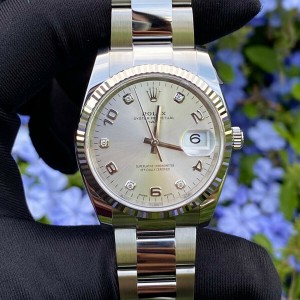 Rolex 115234 Datejust Silver Diamond Dial Fluted Bezel Stainless Steel Watch 