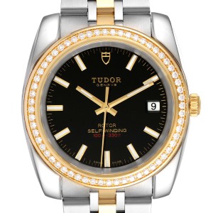 Tudor Classic Date Steel Yellow Gold Diamond Mens Watch 21023 