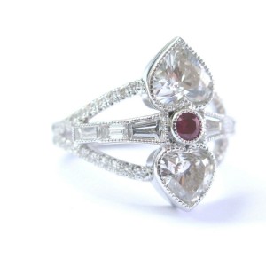 Heart Shape Diamond & Ruby Ring SOLID 14KT White Gold 2.71Ct