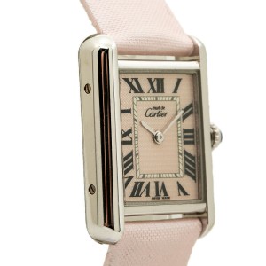 Cartier Tank 2416 NEW Quartz Ladies Watch Silver 925 Pink Dial 22mm