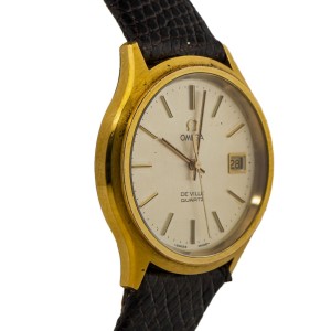 Omega De Ville Quartz Yellow Gold Plated Date Steel Case Back Men's Watch  