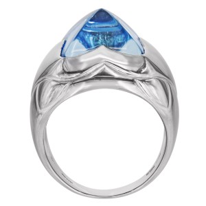 Bulgari Pyramide 18K White Gold with Blue Topaz Floral Ring Size 7