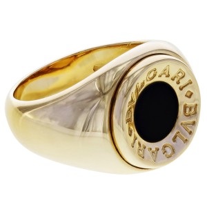 Bulgari 18K Yellow Gold Onyx, Diamond Ring Size 5.5