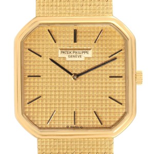Patek Philippe Yellow Gold Linen Pattern Dial Mechanical Mens Watch 3854