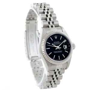 Rolex 79174 Datejust Ladies Steel 18k White Gold Black Dial Watch