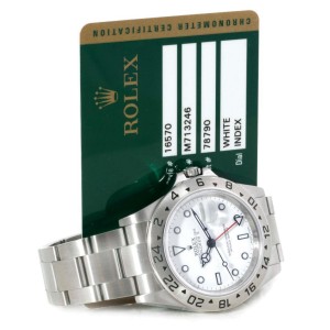 Rolex Explorer II 16570 Steel White Dial Parachrom Hairspring Watch 
