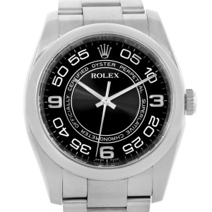 Rolex No Date Mens Black Concentric Dial Stainless Steel 116000 Watch