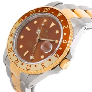 Rolex GMT Master II 16713 Rootbeer 18k Yellow Gold Steel  Mens Watch