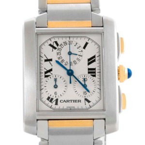 Cartier W51004Q4 Tank Francaise Mens Steel Gold Chrongraph Watch 