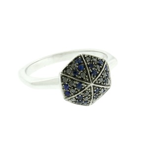 Stephen Webster 18K White Gold Blue Sapphire & Black Diamond Ring 