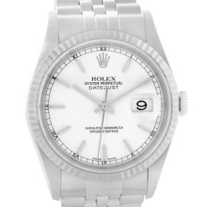 Rolex 16234 Datejust Steel 18K White Gold Jubilee Bracelet Mens Watch 