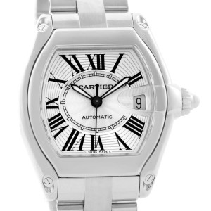 Cartier W62025V3 Roadster Mens Steel Large Silver Dial Watch 